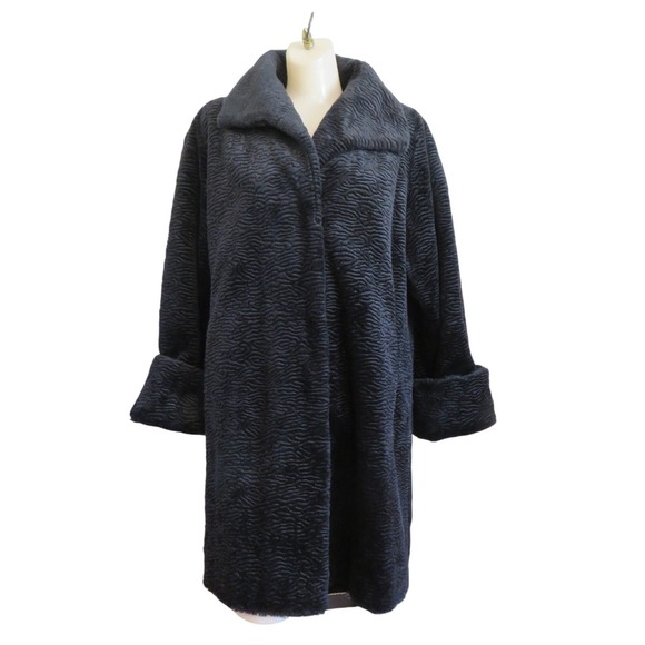 Olympia Limited Inc Jackets & Blazers - Olympia Limited Inc Textured Black Faux Fur Mid Length Coat Women Small